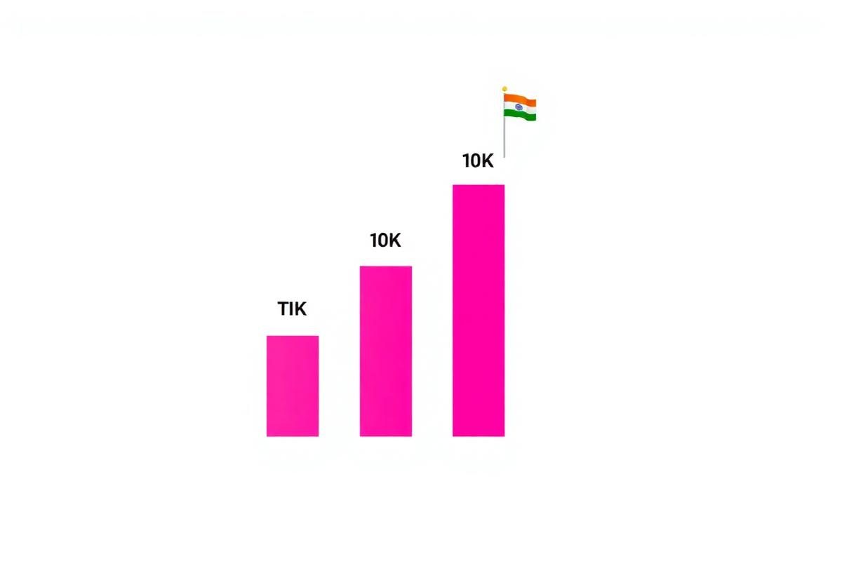 Bar chart showing Instagram follower growth from 1K to 10K with consistent organic posting in India