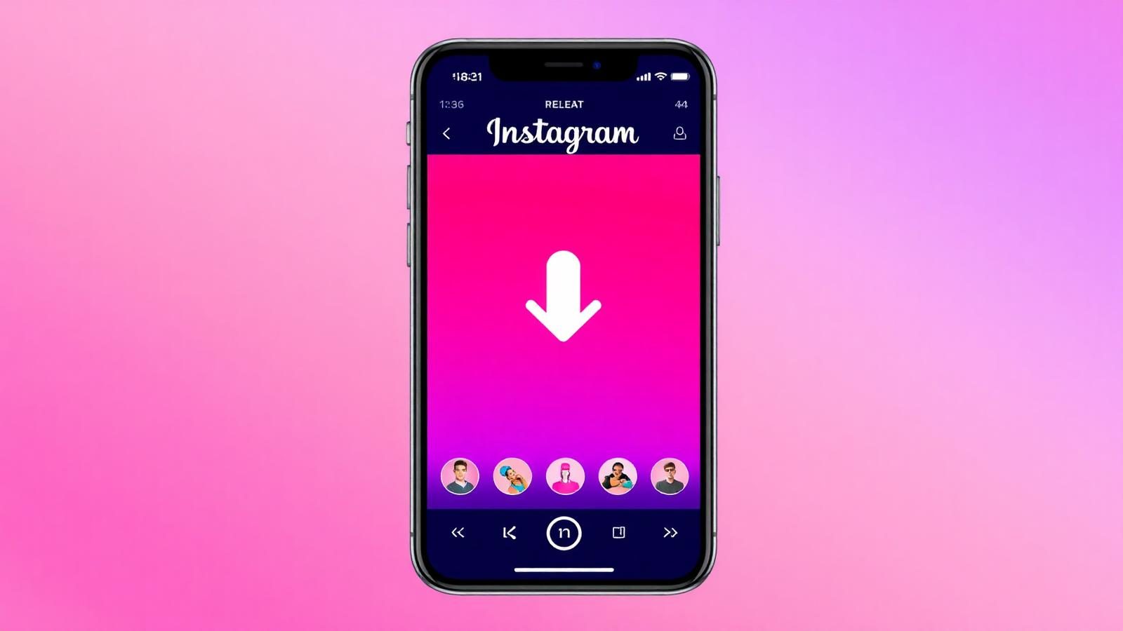 Smartphone showing an Instagram Reel with a download arrow — save IG reels and videos in HD